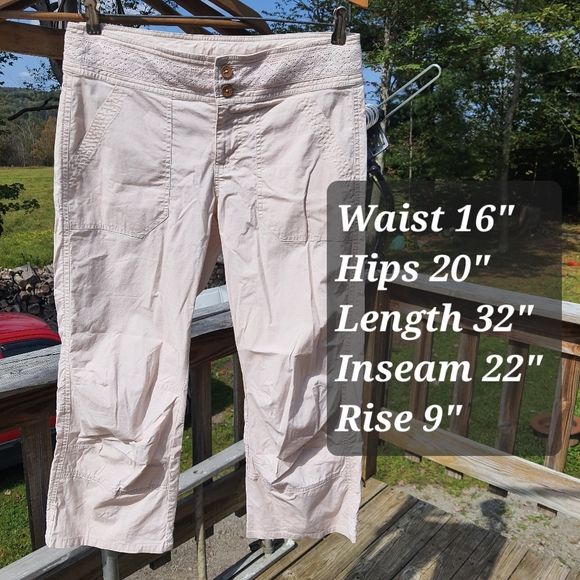 Kuhl Size 6 Cropped Capri Cream Beige Organic Cotton Lycra Pants Waist Detail - Picture 3 of 8